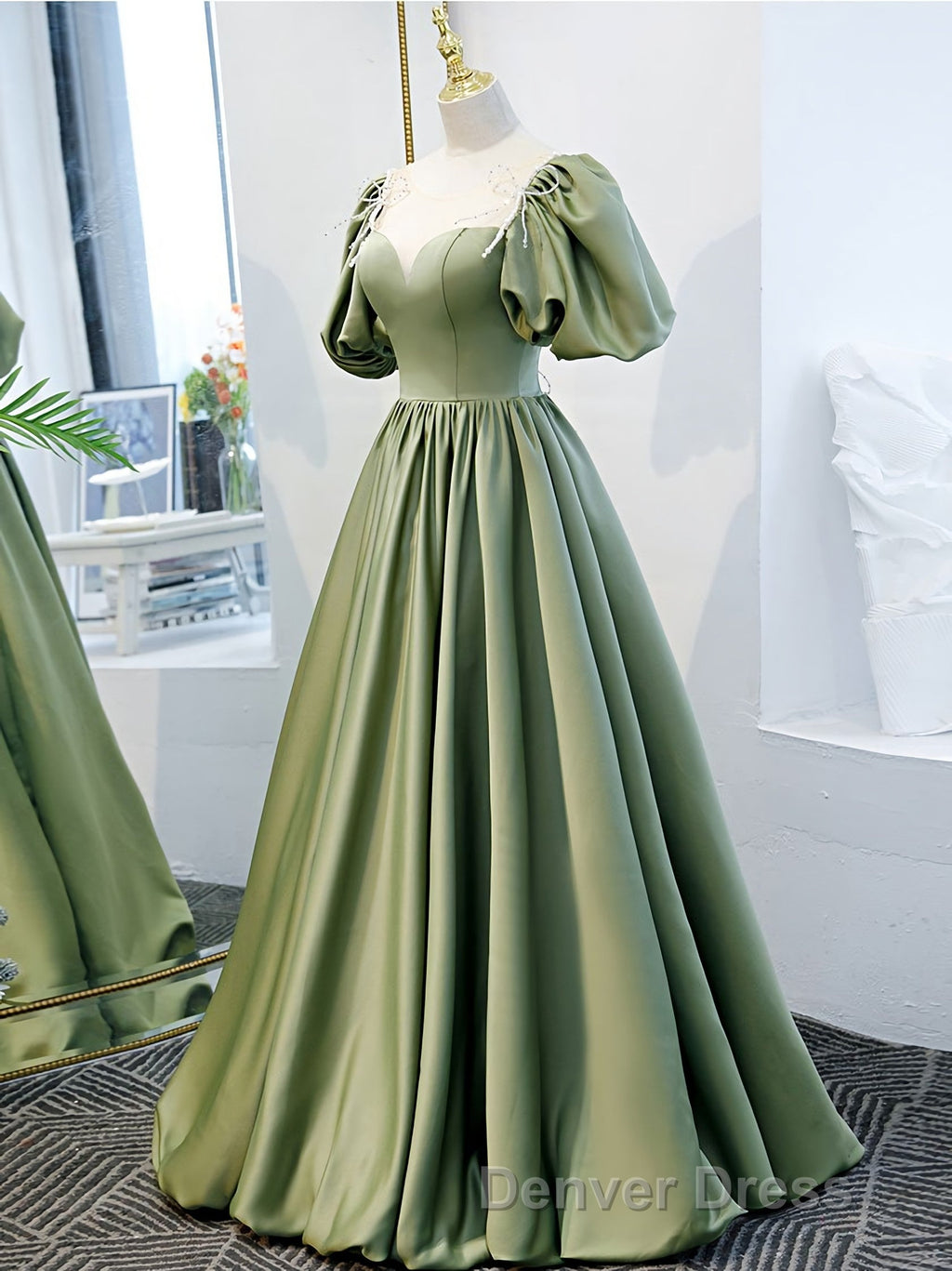 Simple Green Satin Long Prom Dress, Green Prom Dresses