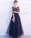 Dark Blue Tulle Lace Long Prom Dress Blue Prom Dresses