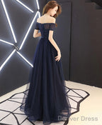 Dark Blue Tulle Long Prom Dress Blue Tulle Prom Dresses