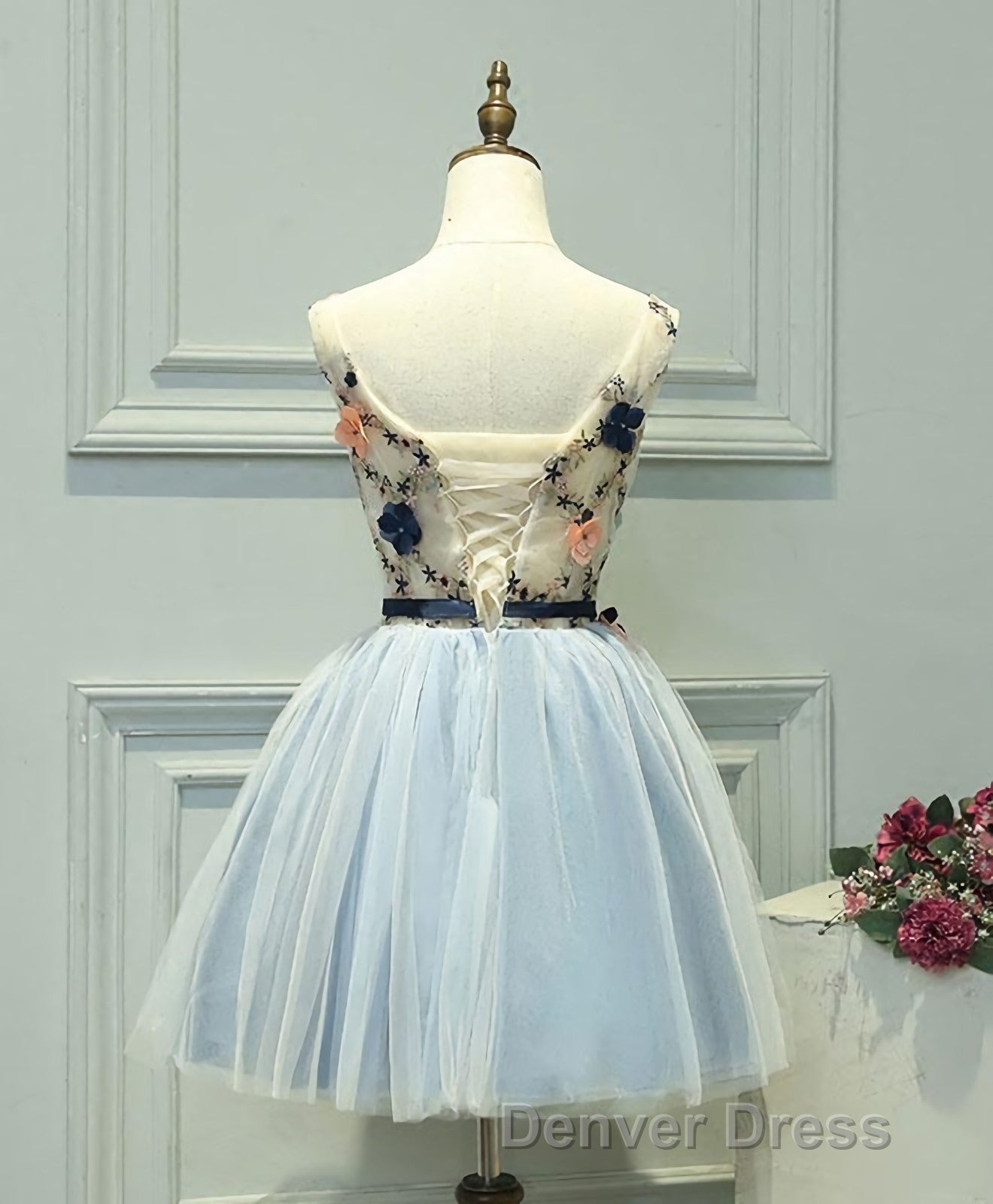 Gray Blue Tulle Short Prom Dresses, Tulle Homecoming Dresses