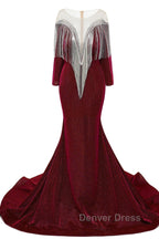 Deep V-neck Shiny Royal Blue Long sleeves Mermaid Prom Dresses