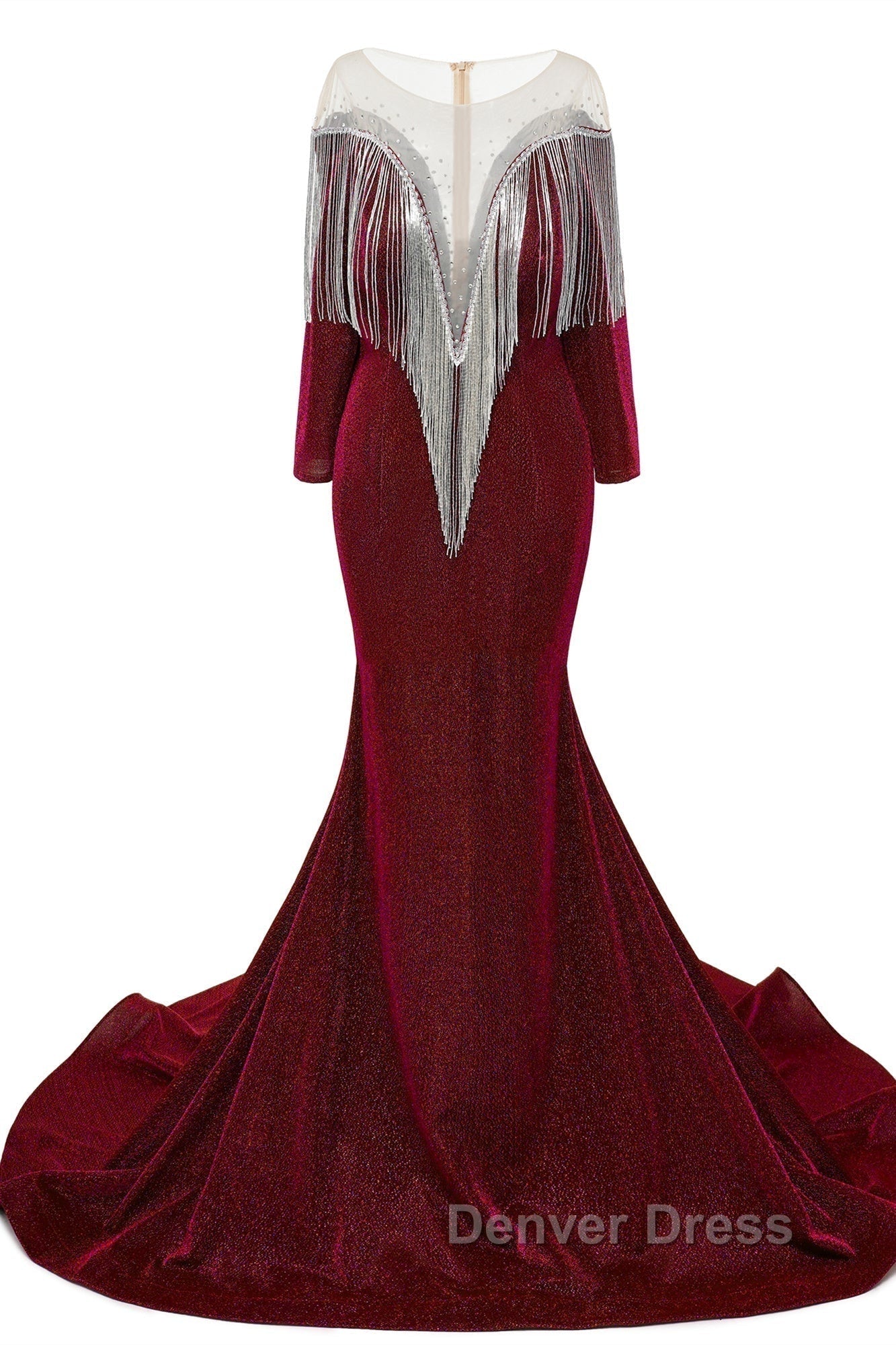 Deep V-neck Shiny Royal Blue Long sleeves Mermaid Prom Dresses