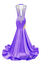 V-Neck Mermaid Brush Train Hollow Sleeveless Beading Evening Dresses