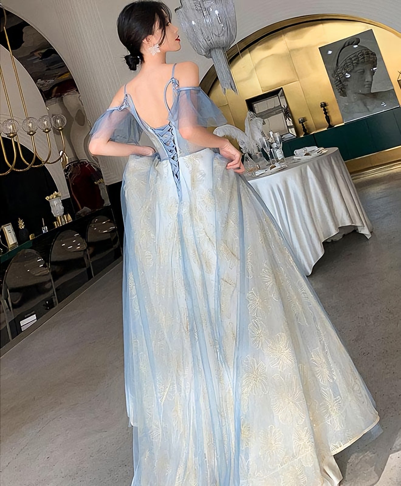 Green Tulle Lace Long Prom Dress Green Tulle Lace Prom Dresses
