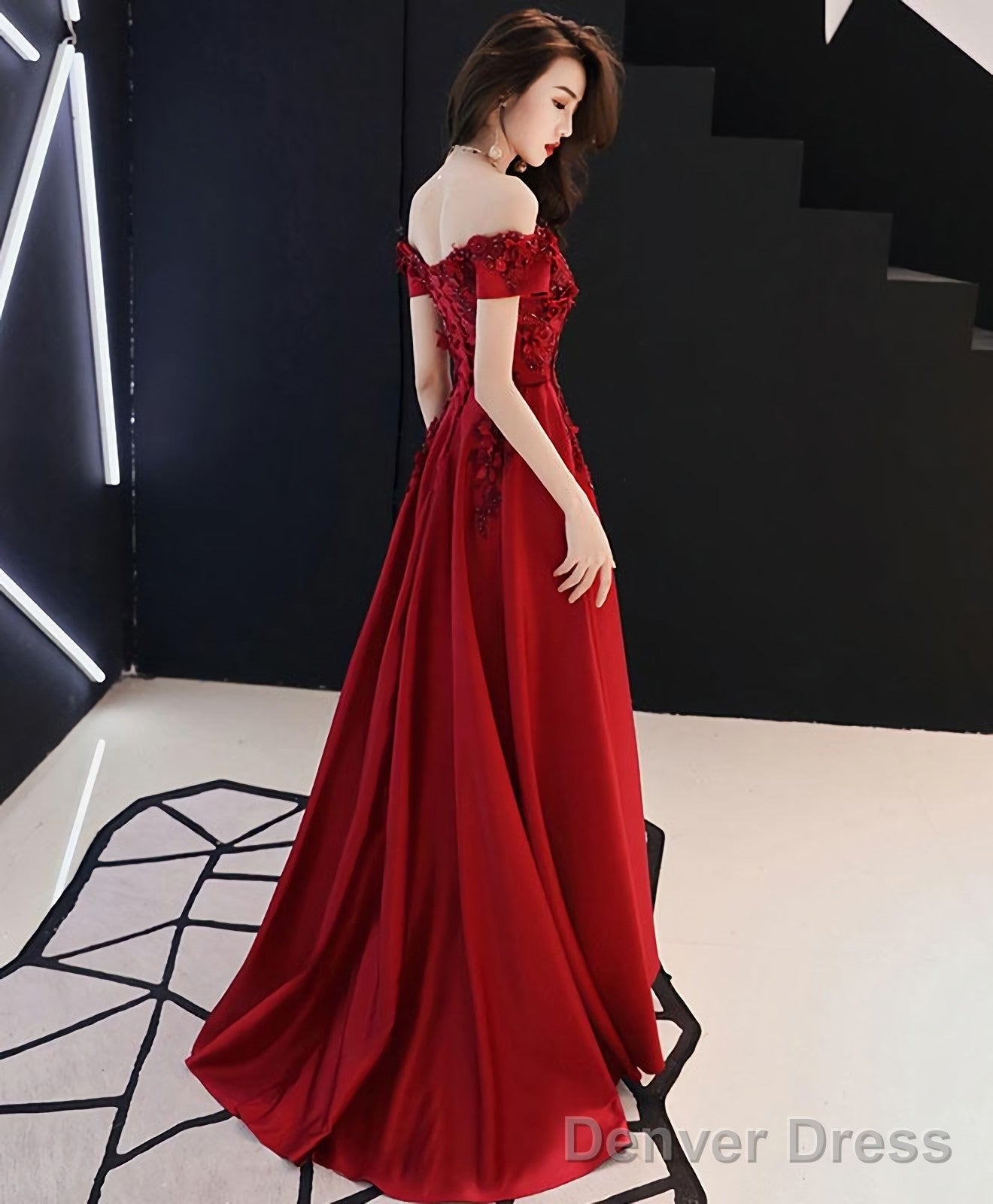 Burgundy Tulle Lace Long Prom Dress Burgundy Tulle Bridesmaid Dresses Secondary image