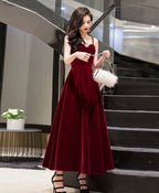 Burgundy Sweetheart Tea Length Prom Dress Burgundy Bridesmaid Dresses 1