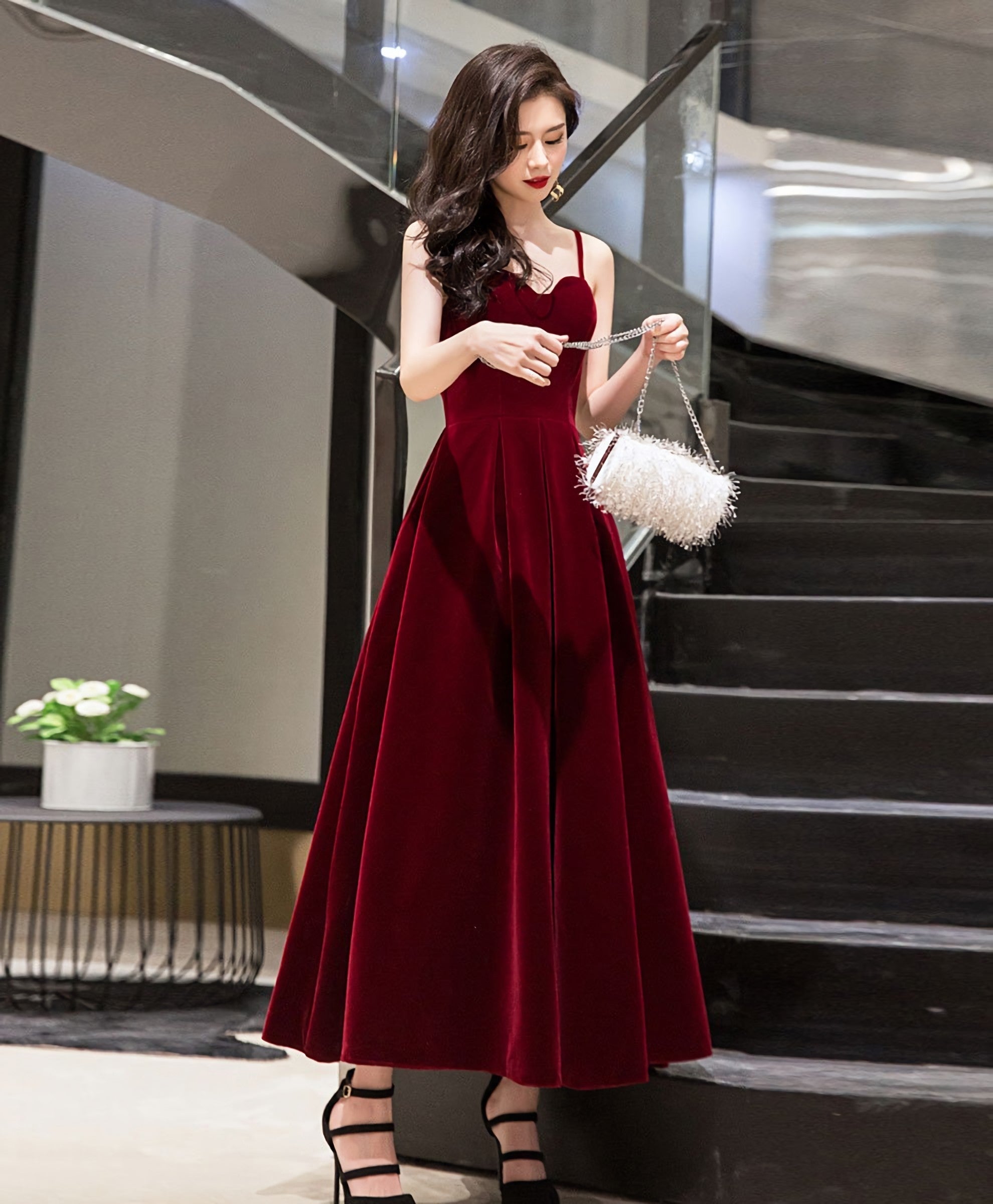 Burgundy Sweetheart Tea Length Prom Dress Burgundy Bridesmaid Dresses 1