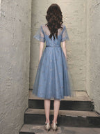Blue Tulle Lace Short Prom Dress Blue Tulle Homecoming Dresses