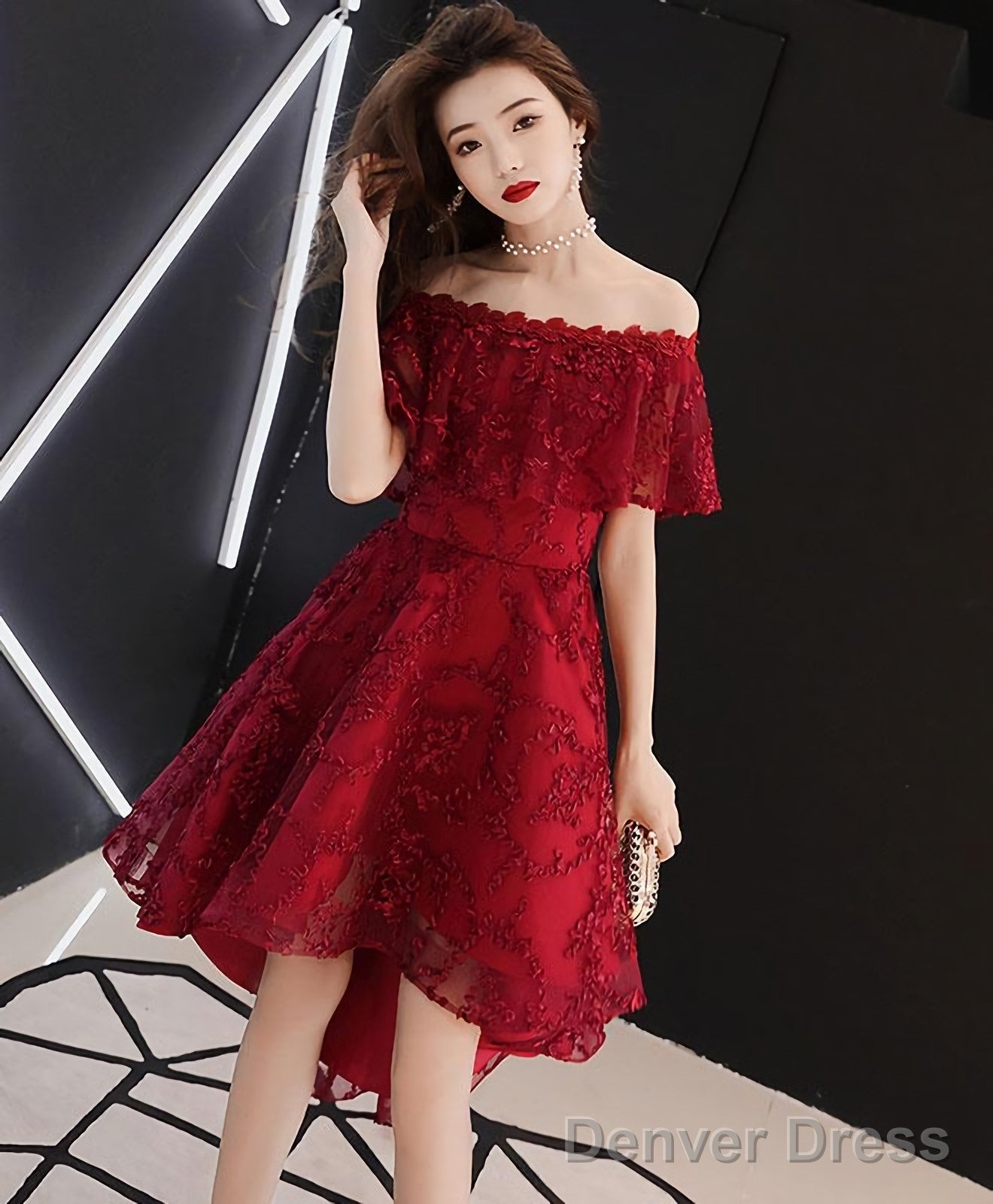 Burgundy Tulle Lace Short Prom Dress Burgundy Homecoming Dresses 5