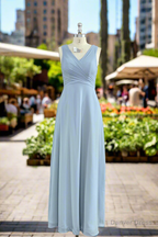 A Line V Neck Sleeveless Chiffon Bridesmaid Dresses