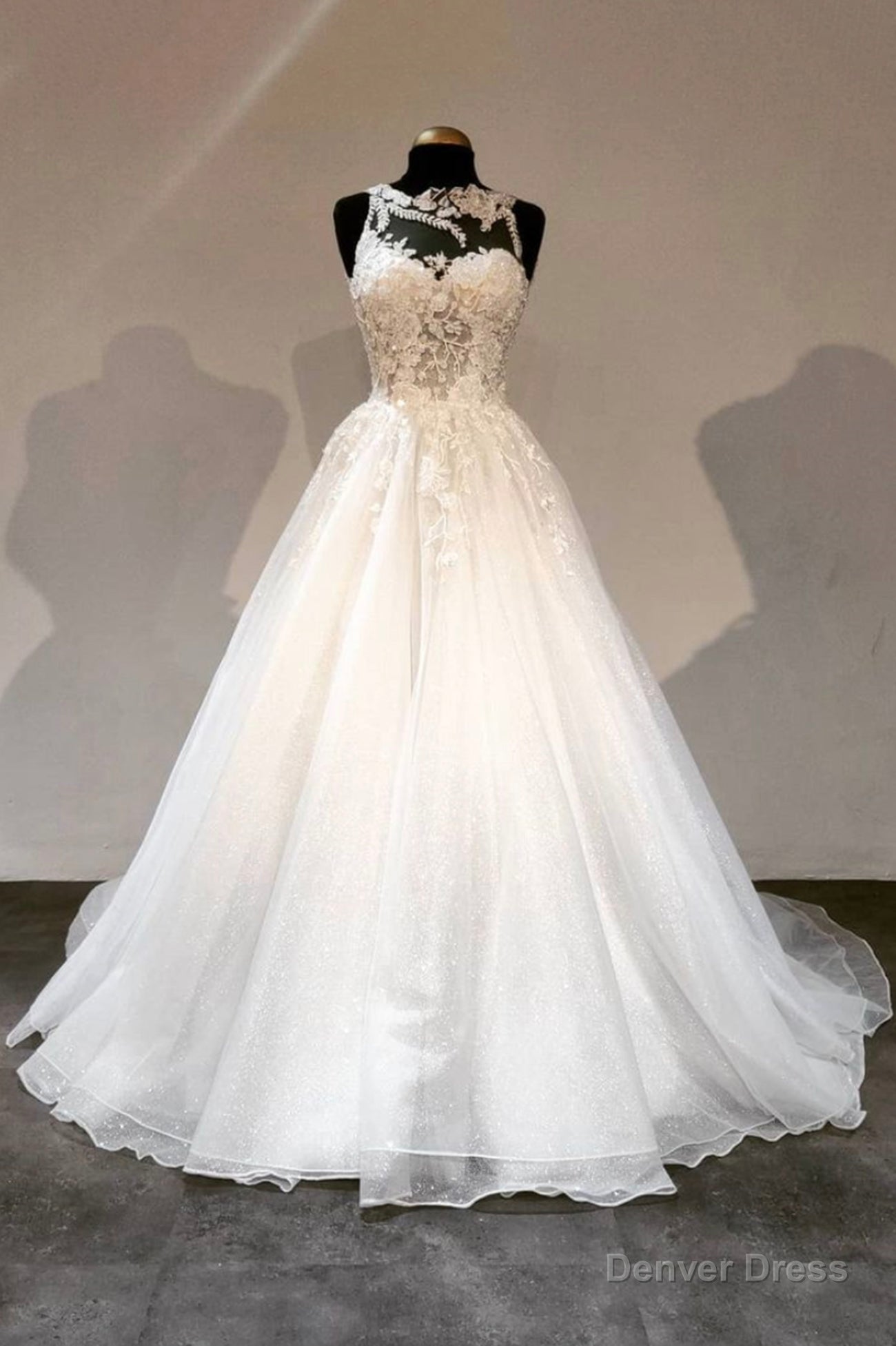 White Lace Long Prom Dresses, A-Line Formal Evening Dresses Main image