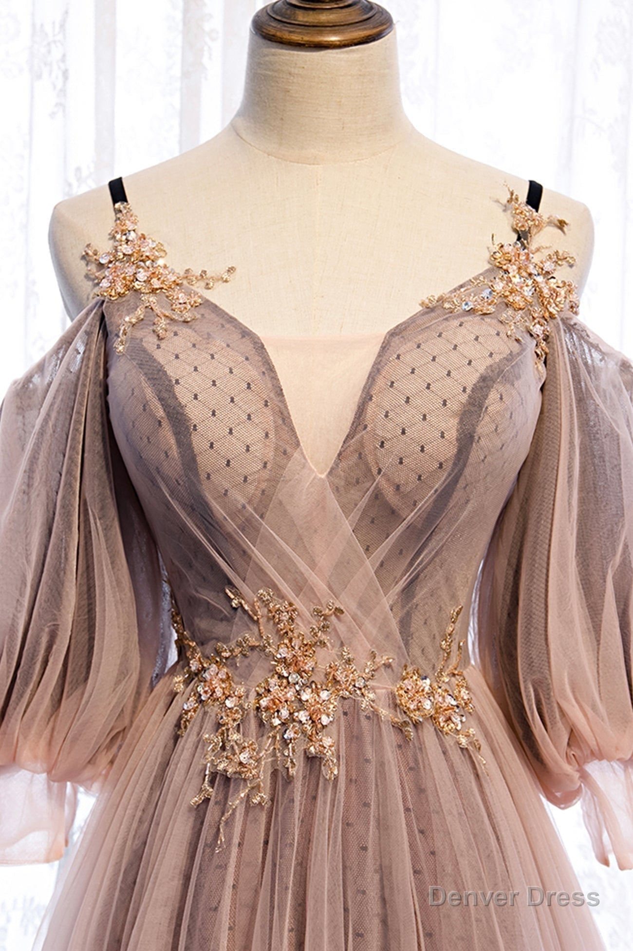 A-Line Tulle Long Prom Dresses, Lace Evening Dresses Secondary image