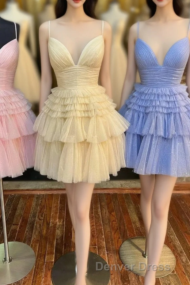 Cute Tulle V Neck Short Prom Dress, A Line Homecoming Prom Dresses Main image