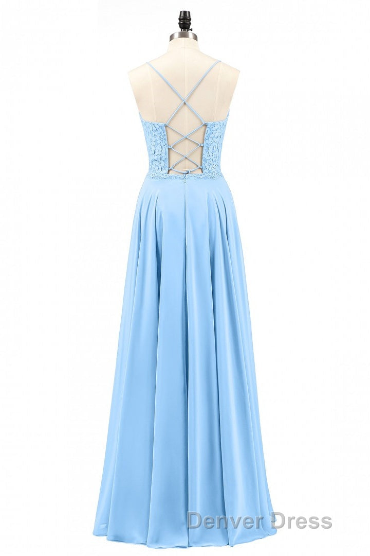 Light Blue Sweetheart Lace-Up A-Line Long Bridesmaid Dresses