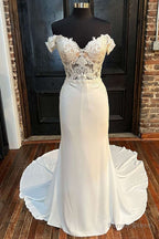 White Lace Off The Shoulder Mermaid Long Wedding Gowns