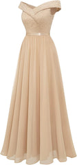 Lace Bruidsmeisje jurk van dames A-lijn A-lijn Off Shoulder Floral Lace Chiffon Prom-jurken