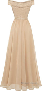 Womens Lace Bridesmaid Dresses A-Line Off Shoulder Floral Lace Chiffon Prom Dresses