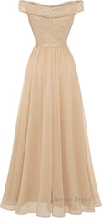 Womens Lace Bridesmaid Dresses A-Line Off Shoulder Floral Lace Chiffon Prom Dresses