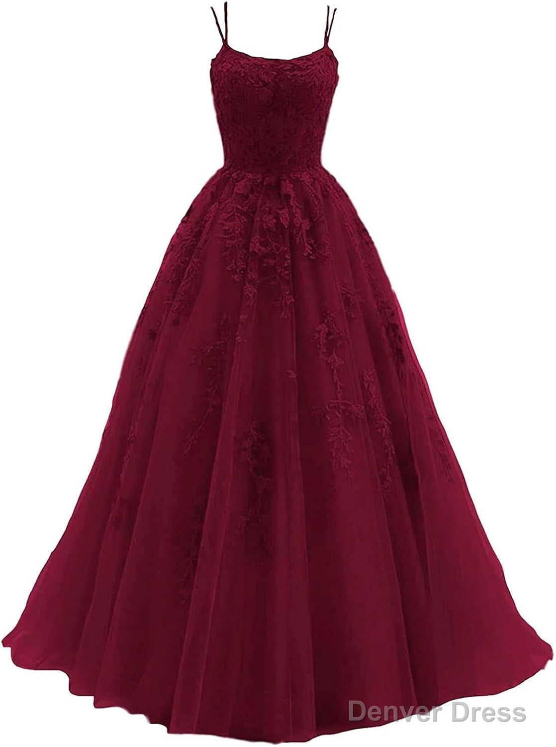 Womens Lace Appliques Prom Dress Long Spaghetti Strap Ball Gown Tulle Prom Dresses for Prom Secondary image