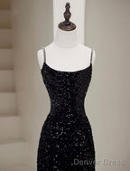 Black Mermaid Sequin Long Prom Dress, Black Formal Dress