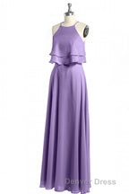 Sage Green Chiffon Halter Ruffle A-Line Long Bridesmaid Dresses