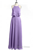 Sage Green Chiffon Halter Ruffle A-Line Long Bridesmaid Dresses