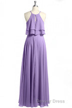 Sage Green Chiffon Halter Ruffle A-Line Long Bridesmaid Dresses