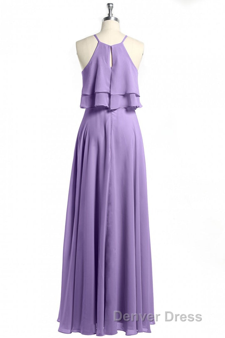 Sage Green Chiffon Halter Ruffle A-Line Long Bridesmaid Dresses