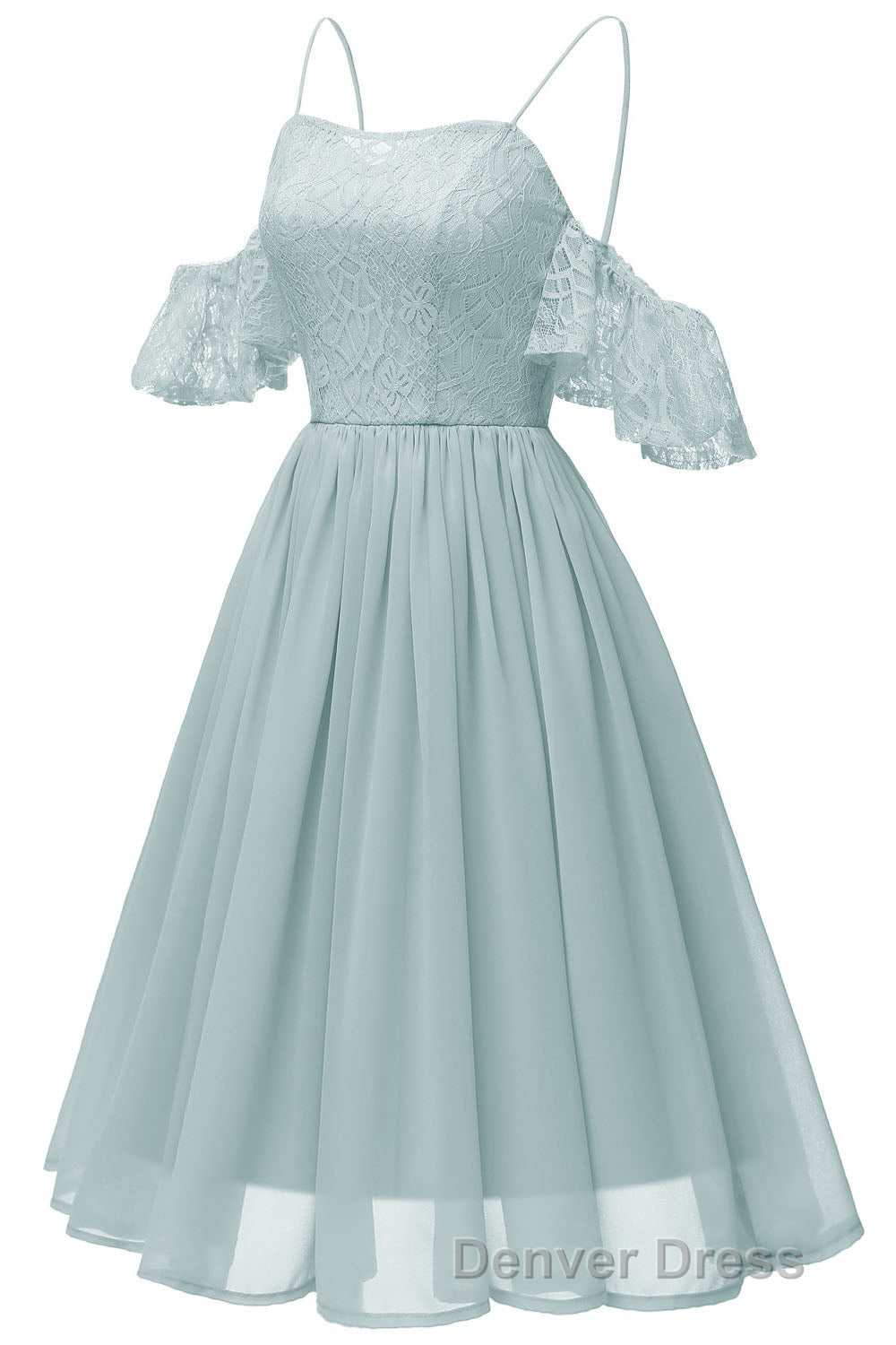Off the Shoulder Lace Over Chiffon Sage Green Party Dresses
