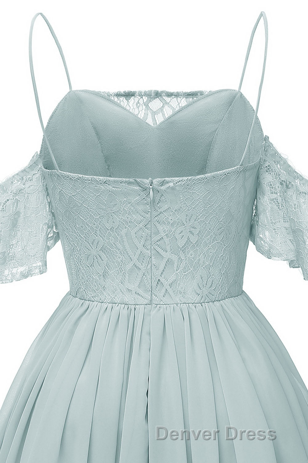 Off the Shoulder Lace Over Chiffon Sage Green Prom Dresses