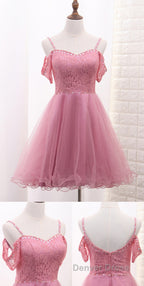 Chic Tulle Lace Spaghetti Strap With Beading Homecoming Dresses