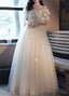 Light Champagne Tulle Long Prom Dress Light Champagne Prom Dresses