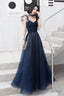 Dark Blue Sweetheart Tulle Long Prom Dress Blue Tulle Formal Dress