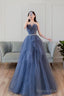 Blue Sweetheart Neck Tulle Long Prom Dress Blue Tulle Formal Dress
