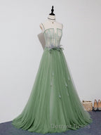 Green Tulle Lace Long Prom Dress, Green Tulle Prom Dresses, 3
