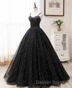 Black Sweetheart Tulle Long Prom Dress, Black Tulle Prom Dresses