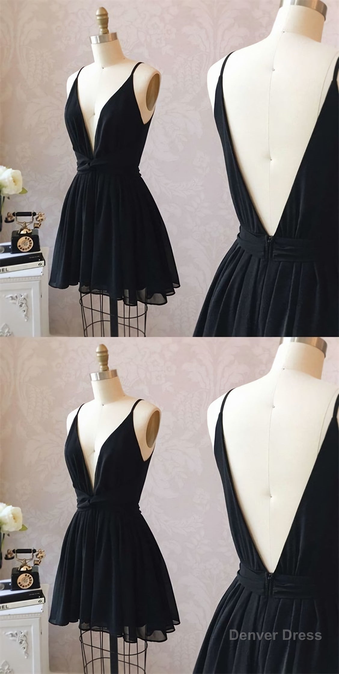 Cute Black V Neck Homecoming Dress, Short Black Formal Dress, Party Dress, 5950