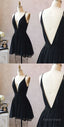 Cute Black V Neck Homecoming Dress, Short Black Formal Dress, Party Dress, 5950