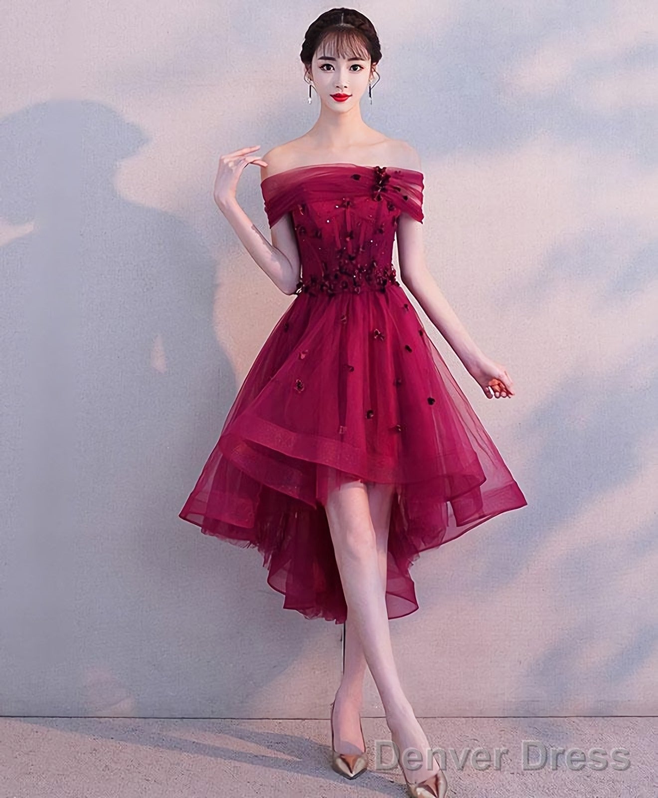 Burgundy Tulle Short Prom Dress Burgundy Homecoming Dress Main image