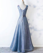 Unique Blue Sequin Long Prom Dresses, Blue Formal Dresses