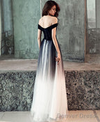 Simple Tulle Off Shoulder Black Long Prom Dress Black Tulle Prom Dresses