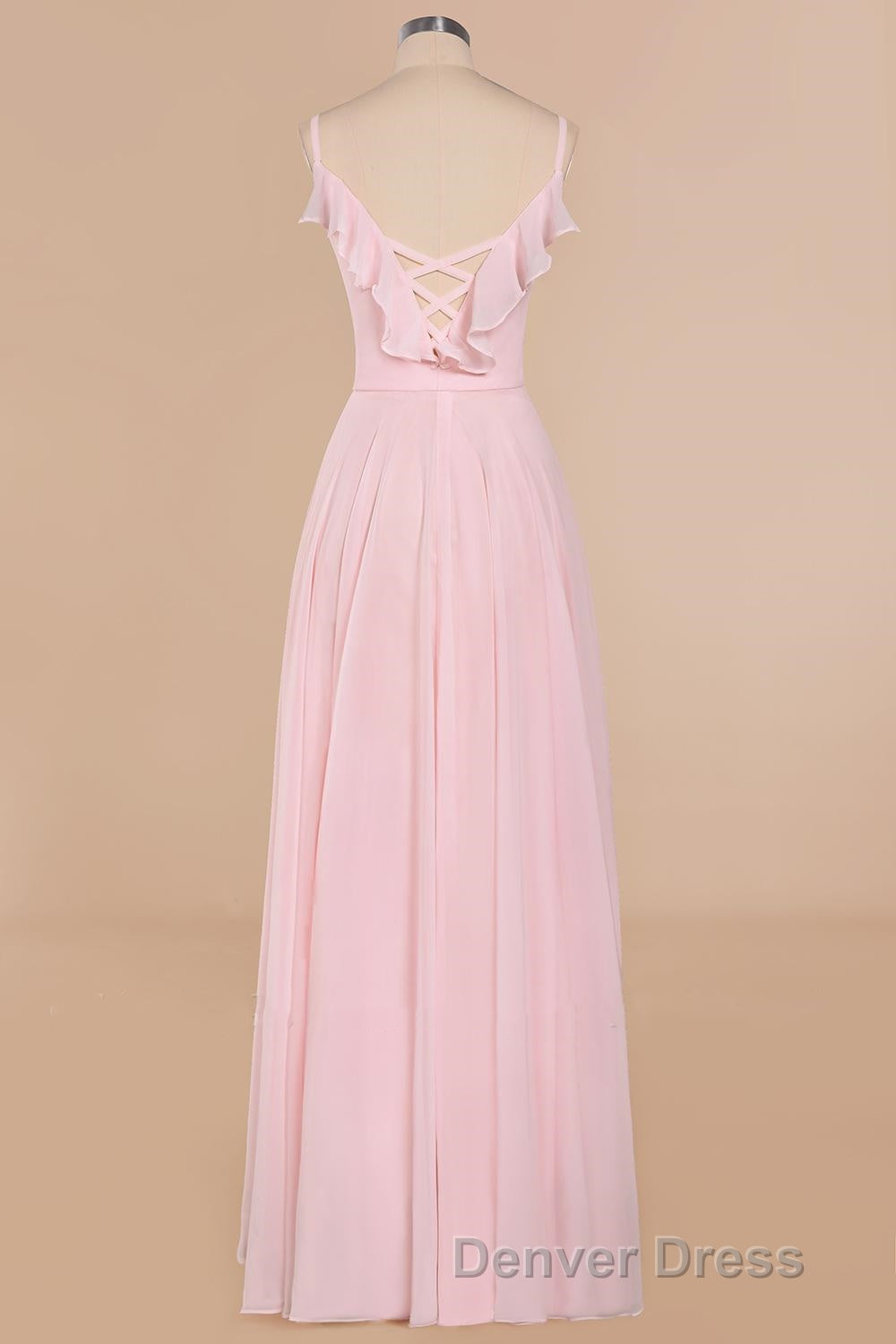 Pink Ruffle Lace Up A Line Long Bridesmaid Dresses Secondary image