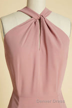 Dusty Pink Twist-Front Backless Long Formal Dresses