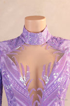 High Neck Long Sleeve Sweep Train Zipper Mermaid Prom Dresses