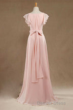 Blush Pink V Neck Ruffled Long Bridesmaid Dresses