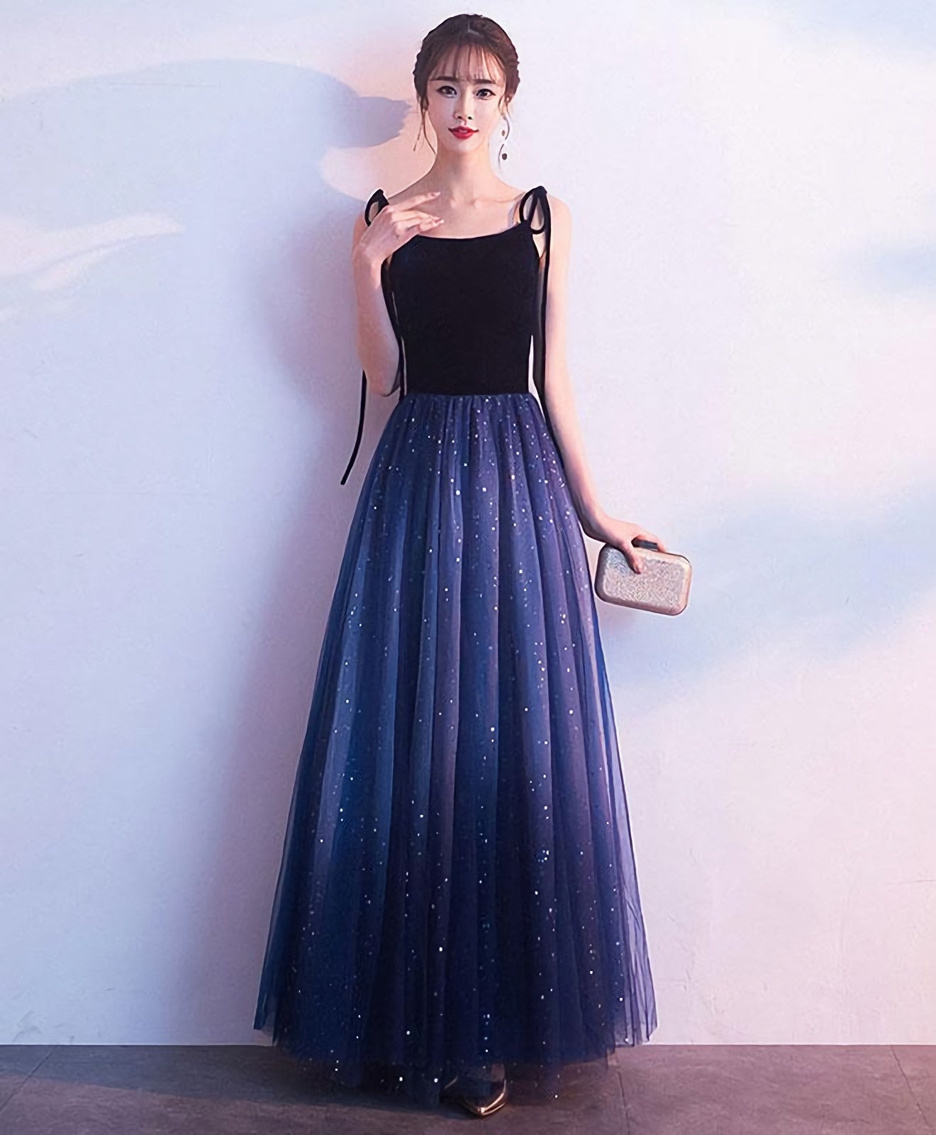 Simple Blue Tulle Long Prom Dress Blue Prom Dresses