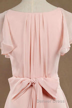 Blush Pink V Neck Ruffled Long Bridesmaid Dresses