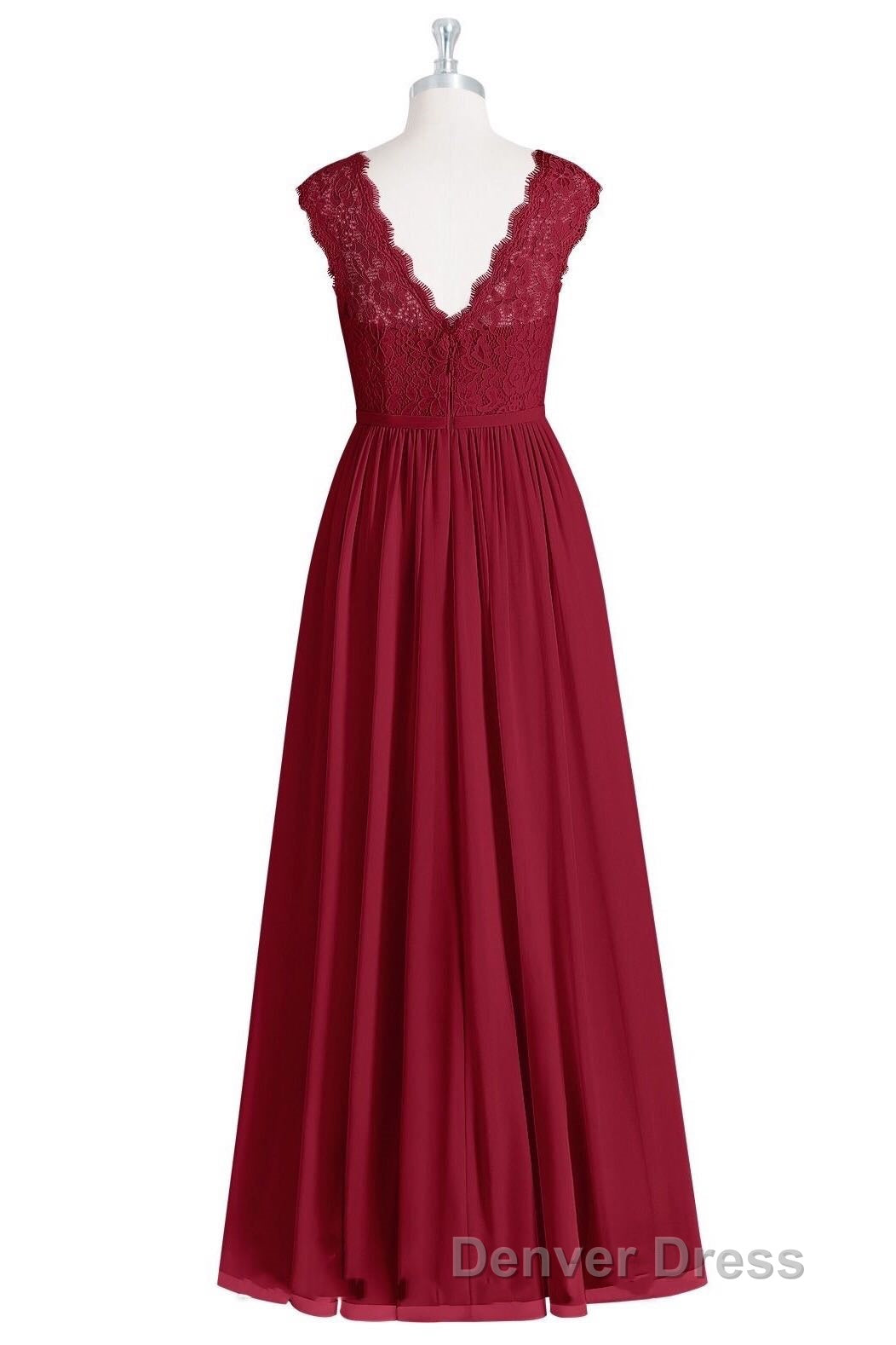 Red Lace Cap Sleeve A Line Long Bridesmaid Dresses Secondary image