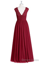 Red Lace Cap Sleeve A Line Long Bridesmaid Dresses