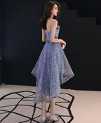 Blue Tulle High Low Prom Dress, Blue Homecoming Dresses
